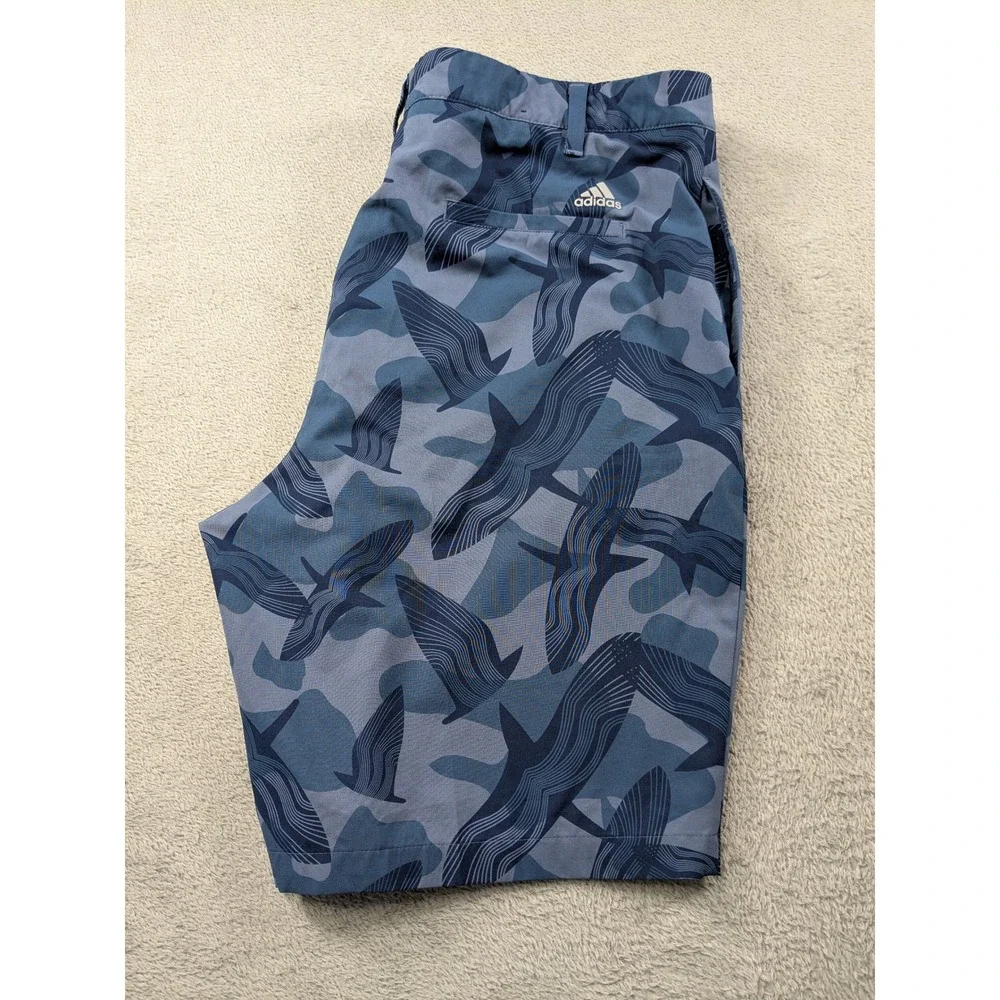 Adidas Golf Shorts Mens 38 Blue Whale Camo Performance Stretch Flat Front 9 Ins - Picture 1 of 14